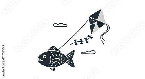 Fish kite flying in air.