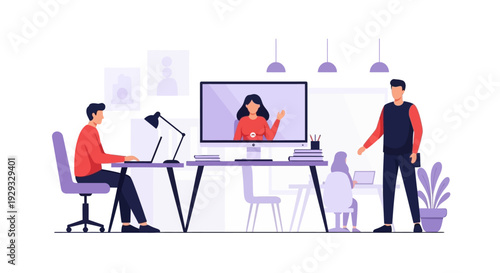 Modern Office Team Collaboration: Online Video Conference, Remote Work & Digital Communication