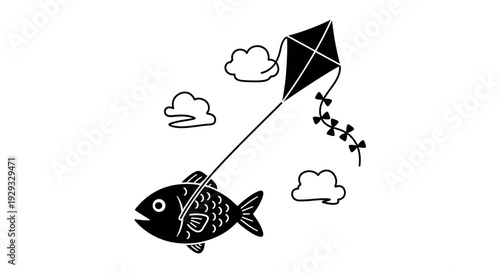 Fish kite flying in air.