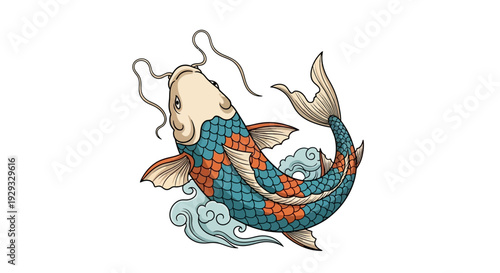 Japanese Koi Fish Illustration - Traditional Tattoo Style