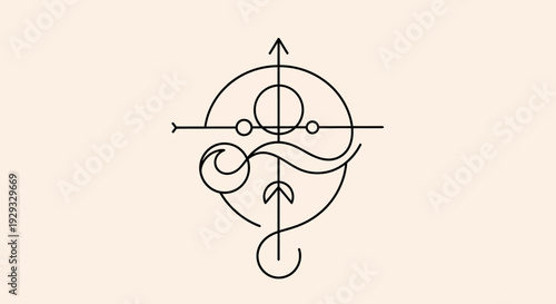 Abstract Geometric Symbol with Celestial and Nature Elements