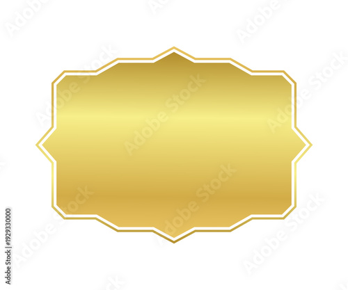 Golden Frame Vector Plate. Decorative Golden Ornate Label Plate with Metallic Gradient Finish and Elegant Geometric Shape on a Transparent Background. 