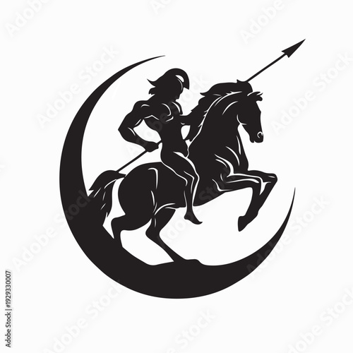 Ancient Greek Warrior Riding Horse with Spear Logo Vector Illustration Design