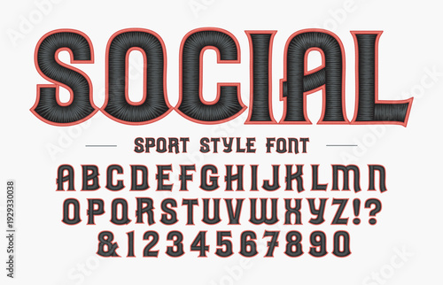 Classic Social font. Vintage sport font in american style for football, baseball or basketball logos and t-shirt. Athletic department typeface, varsity style font. Vector 
