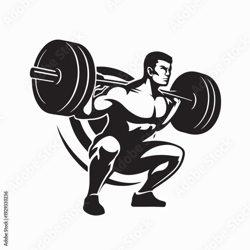 Muscular Bodybuilder Performing Barbell Squats Logo Vector