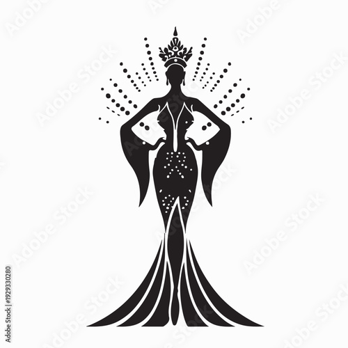 Vászonkép Miss Pageant Logo Sign Woman Queen Wearing Crown Vector Illustration Design