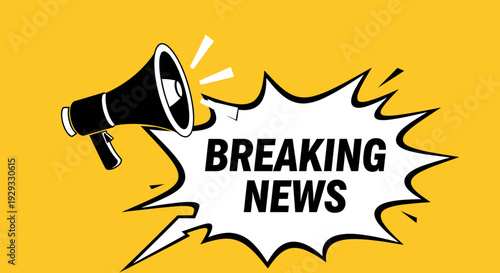 Breaking News Announcement with Megaphone over Yellow Background Illustration