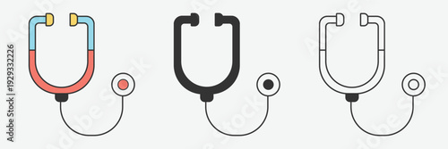 Medical Stethoscope Icon Set – Color, Black & Outline Versions