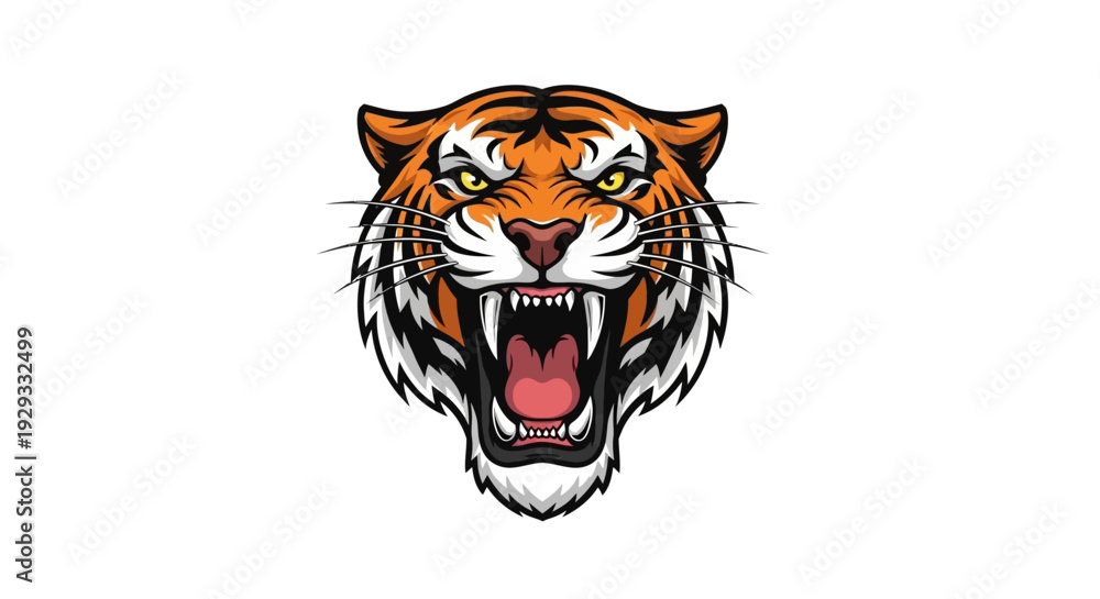 Fototapeta premium Aggressive Tiger Head Illustration with Open Mouth.