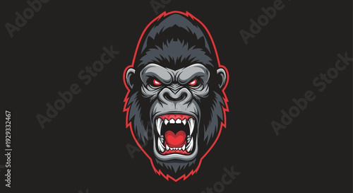 Aggressive Gorilla Face Illustration with Open Mouth.