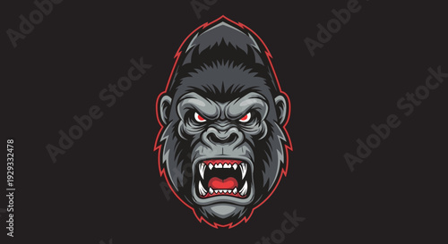 Aggressive Gorilla Head Illustration Design.