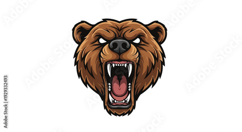 Angry Brown Bear Cartoon Illustration Head.