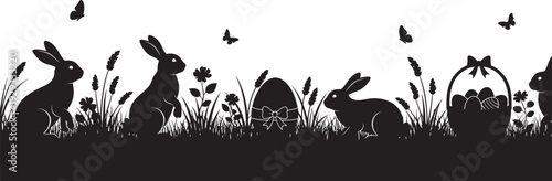 Easter silhouette border with bunnies, eggs, and baskets, perfect for festive decorations