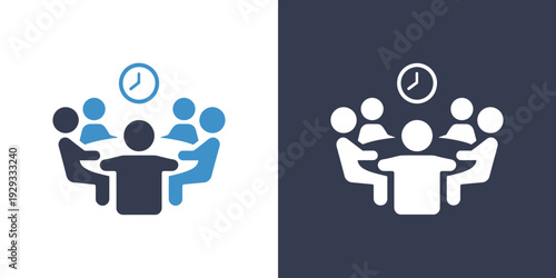 People sitting around a table with a clock  business meeting concept