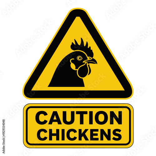 Warning sign caution chickens animal vector illustration