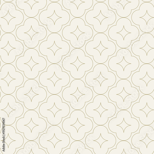 Seamless geometric floral pattern with thin gold lines on cream background