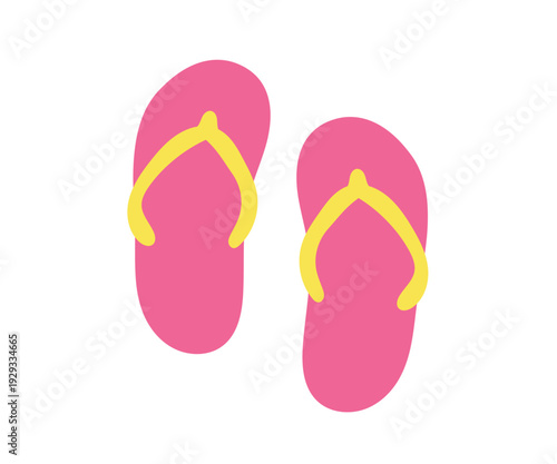 Pink Flip Flops with Yellow Straps, Flat Vector Summer Sandals Illustration