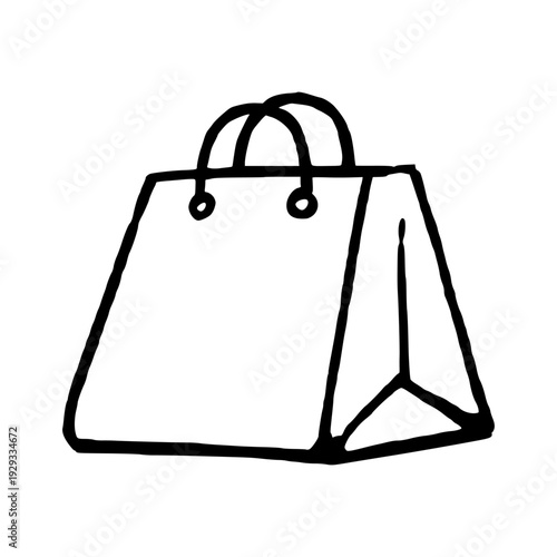 Minimalist Paper Bag Shopping Icon. Simple Line Art Illustration for Retail Business Identity and E-commerce Store Branding.