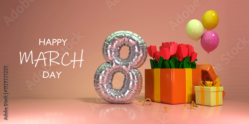 Wallpaper Mural Women's Day background with 3d flower. 3d render. Torontodigital.ca