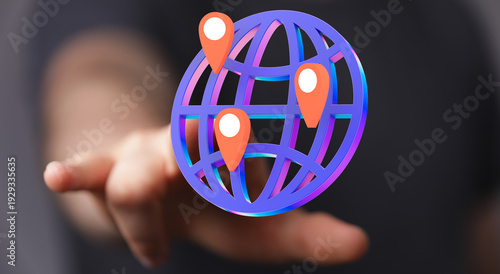 Hand touching a 3D globe wi...