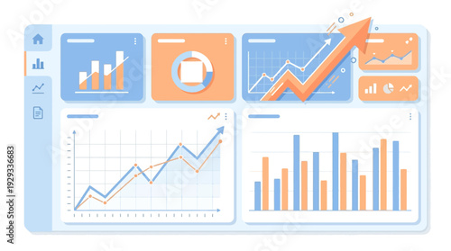 Stock market growth chart with rising and falling arrows in a clean vector illustration showing financial data and business progress