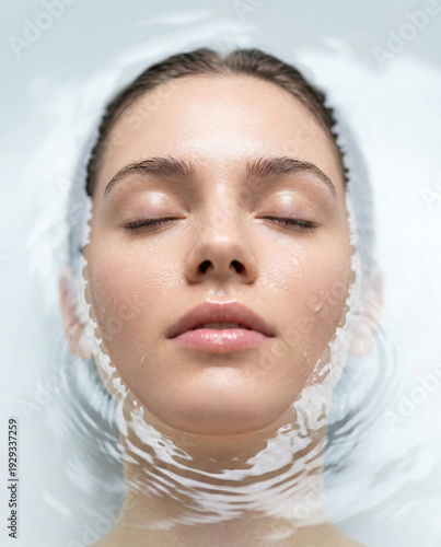 Woman Face Submerged in Water With Eyes Closed