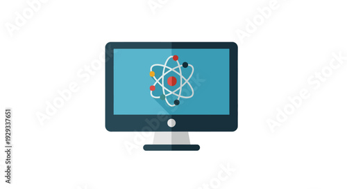 Computer Monitor Displaying Atomic Structure Illustration