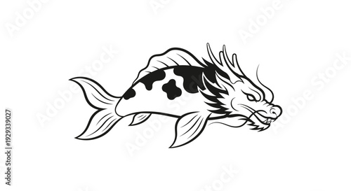 Dragon Koi Fish Illustration - Mythical Creature, Japanese Folklore