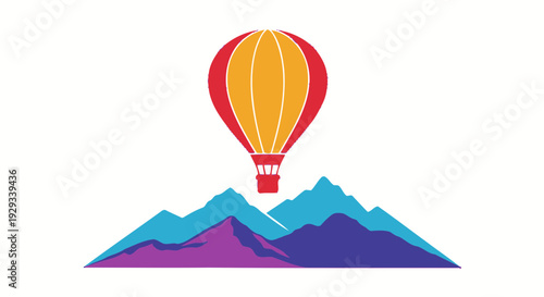 hot air balloon flying over mountain range