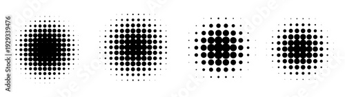 Radial Halftone dotted effect. Abstract geometric dote vector circles. Design for logos, backgrounds, icon pattern. Interesting futuristic shapes. 