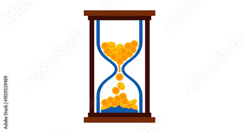 hourglass with gold coins, timer concept