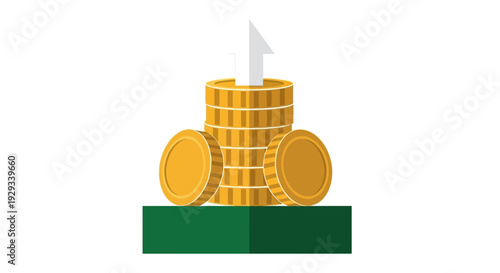Increasing gold coins stack with arrow