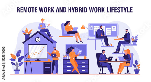 Remote Work and Hybrid Work Lifestyle. Professionals Collaborating and Thriving in Flexible, Modern Office and Home Environments. Teleworking Concept.