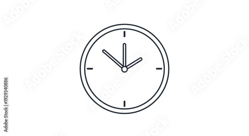 Simple line art clock face, time concept, isolated on white background