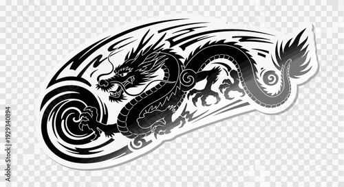 Black Dragon Tribal Tattoo Design Sticker on Transparent Background