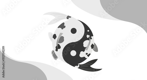 Yin Yang Koi Fish Symbol, Balance, Harmony, Spirituality, Black and White
