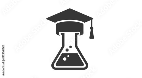 Graduation Cap and Flask Icon - Science, Education, Chemistry Concept