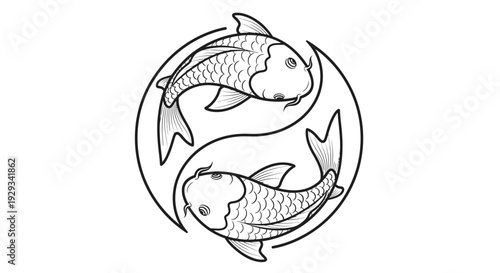 Yin Yang Koi Fish Symbol Line Art