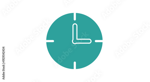 Modern Clock Icon, Teal Circle, Time Concept, Minimalist Design, White Background