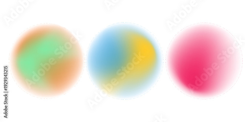 Set color circle gradient noise gradation. Abstract colorful watercolor blur mesh on isolated transparent background. Circle shape png.