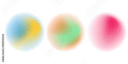 Set color circle gradient noise gradation. Abstract colorful watercolor blur mesh on isolated transparent background. Circle shape png.