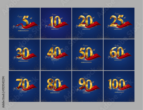 Luxury Anniversary Celebration Templates Bundle – 5th to 100th Gold Corporate Milestone Collection