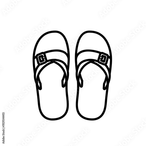 pair of hand drawn sandals with buckle straps line art style footwear icon