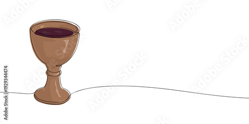 Minimal illustration of a chalice filled with wine, symbolizing Holy Communion, Eucharist, Christian faith, sacrifice, and spiritual devotion.