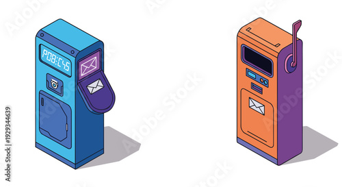 isometric mailboxes with digital and manual styles hand drawn vector illustration