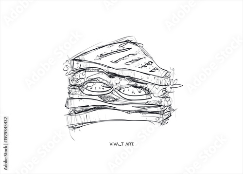 Graphical vintage sandwich , background, vector fast food illustration