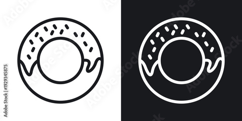 Doughnut icon set in black and white stroke lines