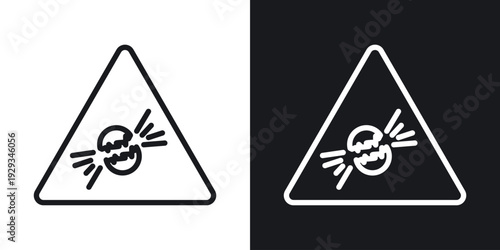 Explosive materials hazard sign set in black and white stroke lines
