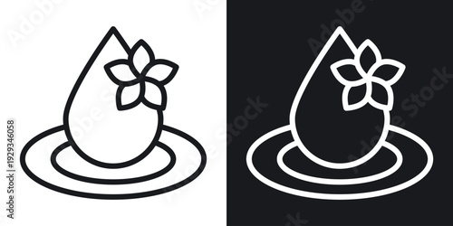 Essentials oil drop icon set in black and white stroke lines