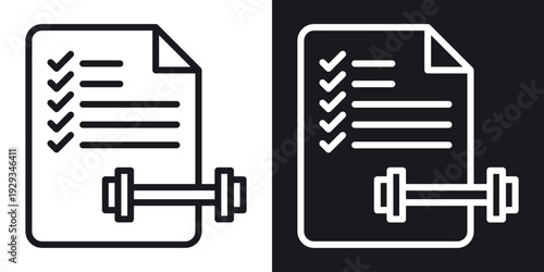Fitness plan icon set in black and white stroke lines